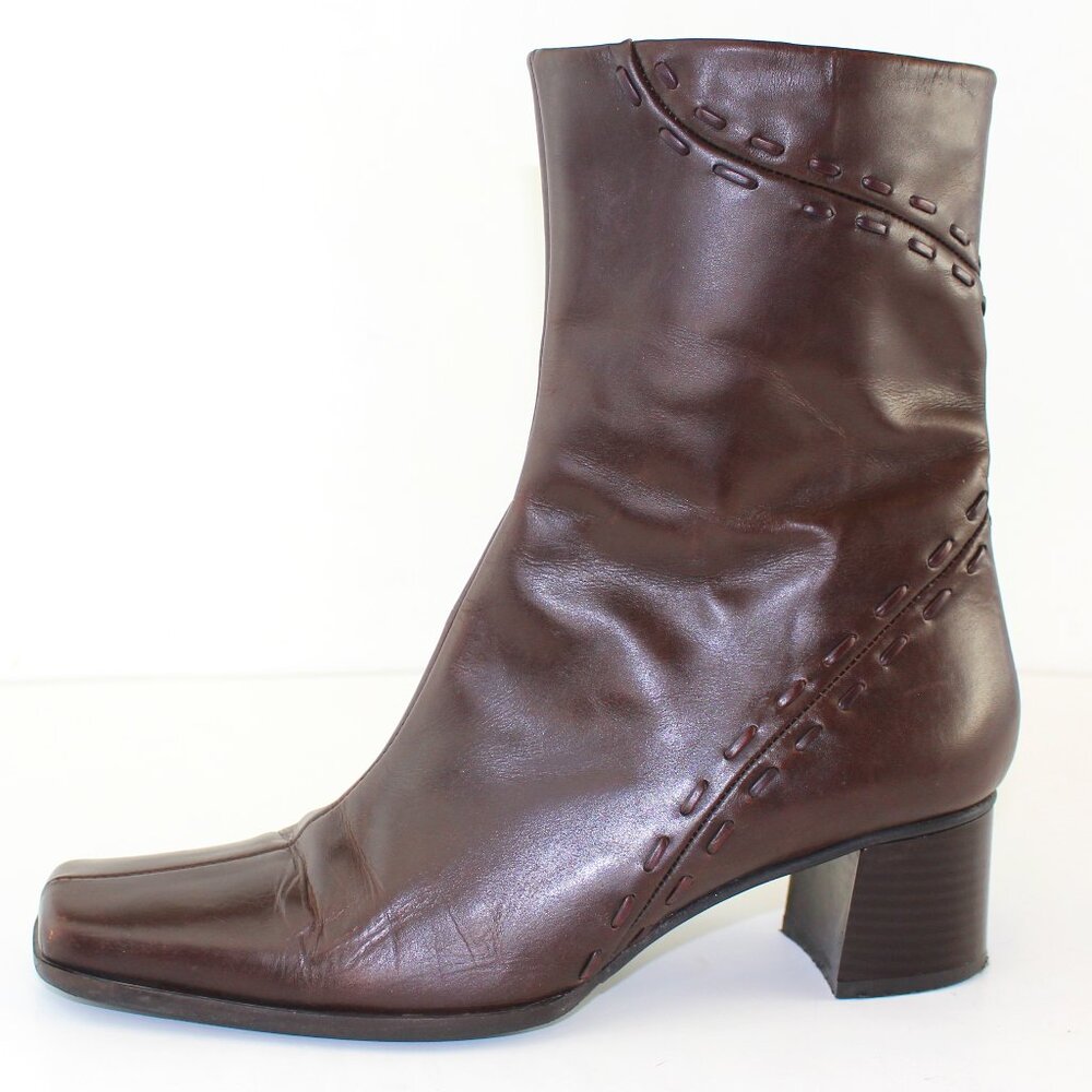 Arnold Churgin Square Toe Stitch Detail Leather Booties (EU 40)